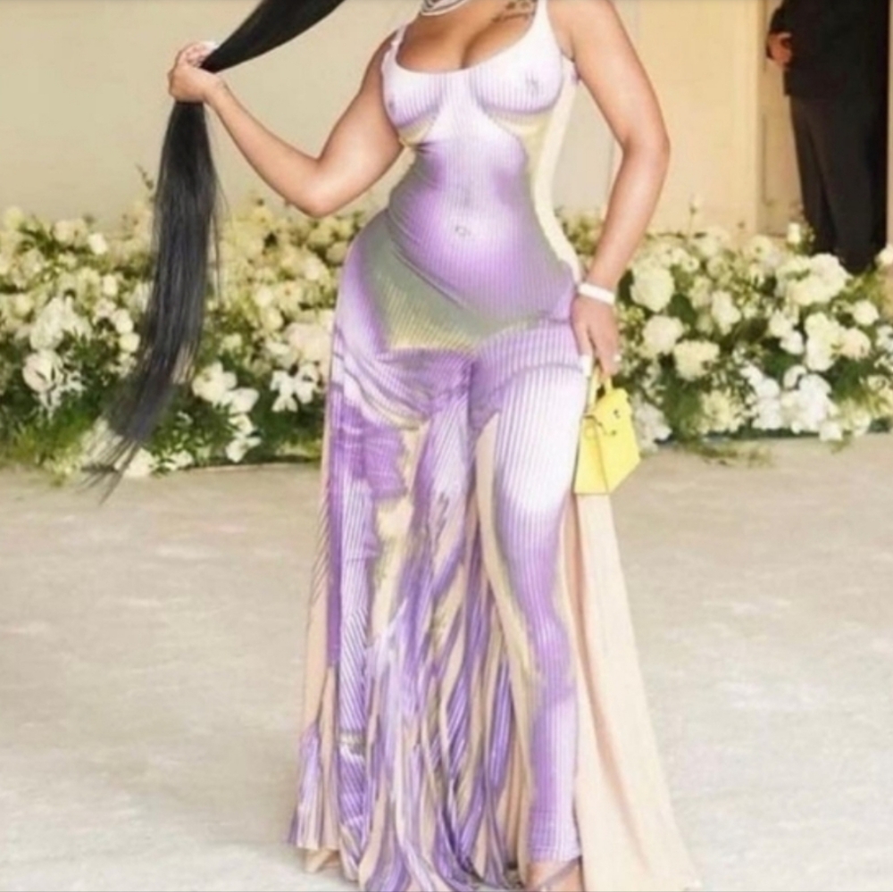 Purple Maxi Bodycon Dress with Spaghetti Straps